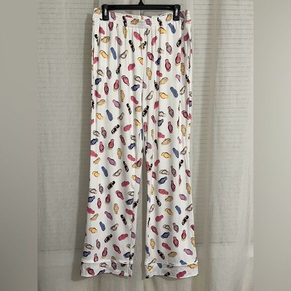 89th+MADISON L White Colorful Flip Flops Notch Collar Short Sleeve Pants PJ Set - Picture 12 of 14